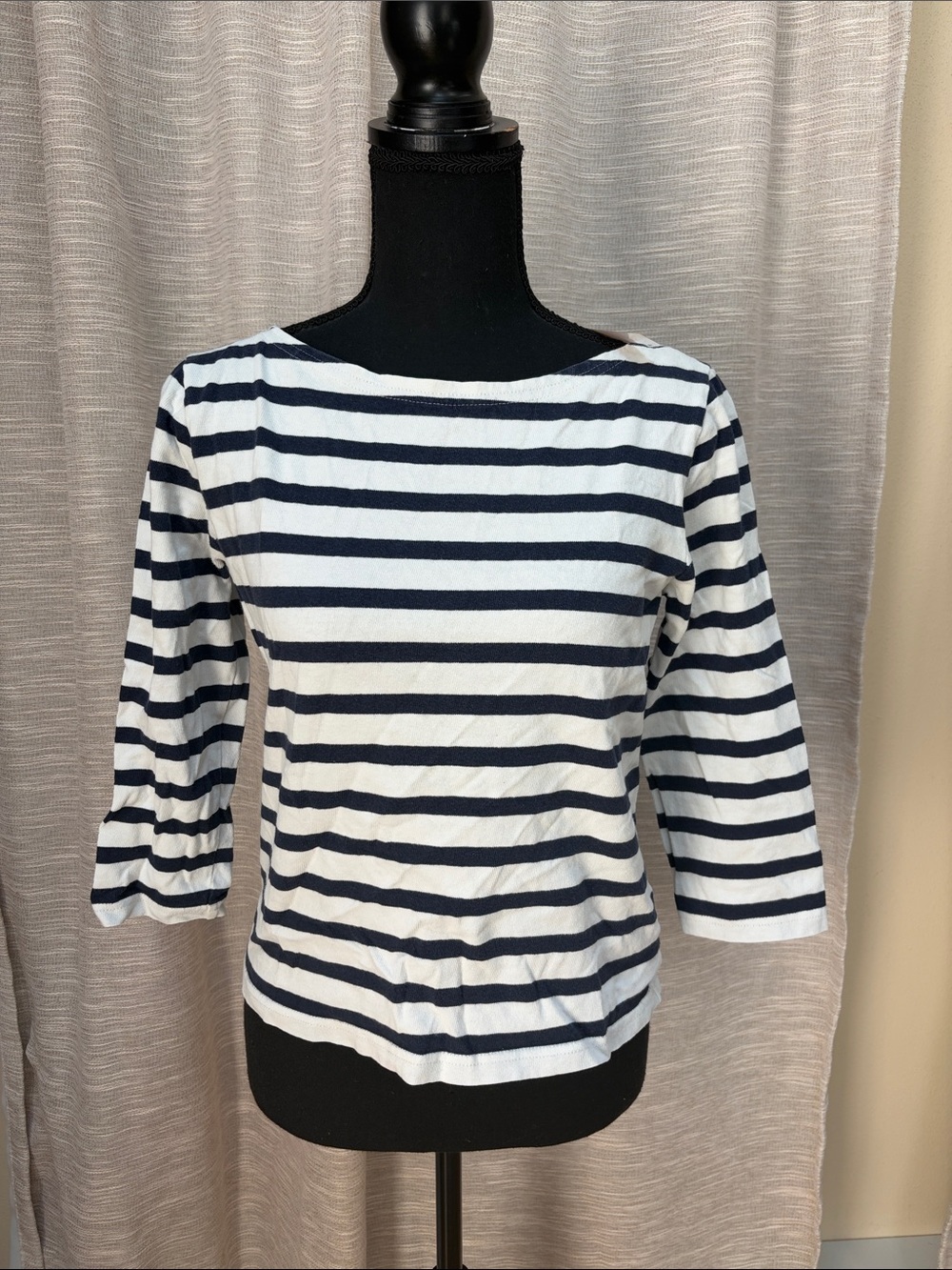 J. Crew Navy and White Striped Boatneck Long Sleeve Tee